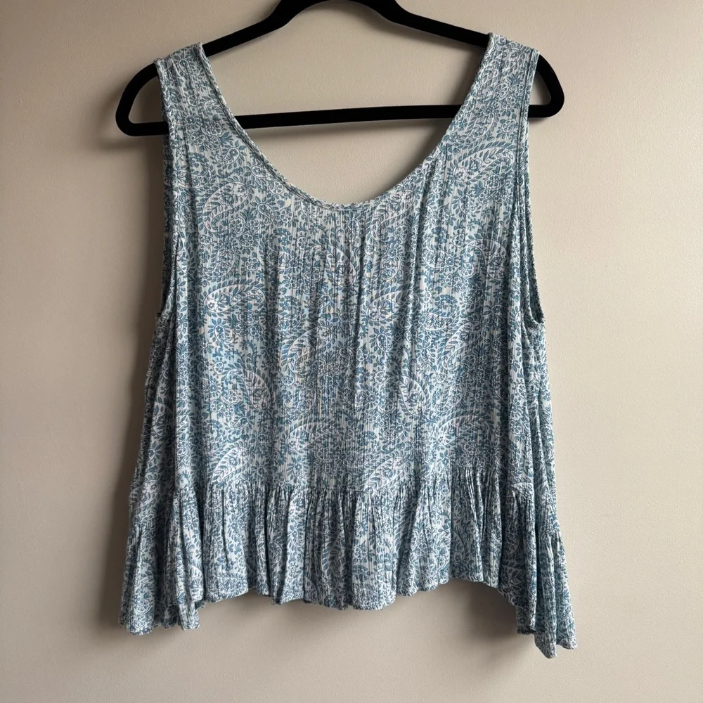 Patrons of Peace Blue Paisley Sleeveless Top – Size Large, Boho Peplum, Slight C - Picture 7 of 9